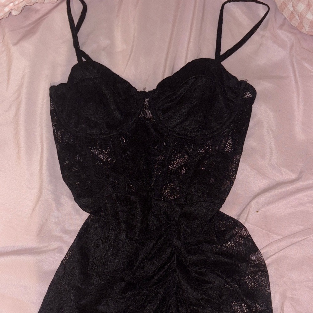 Fashion Nova Elegant Black Lace Midi Dress